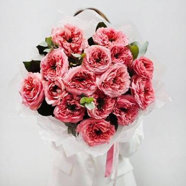 Пионовидные розы мандарин 15 шт