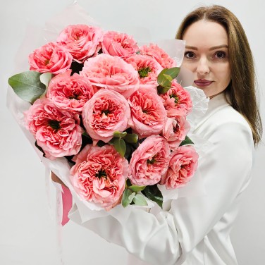 Пионовидные розы мандарин 15 шт