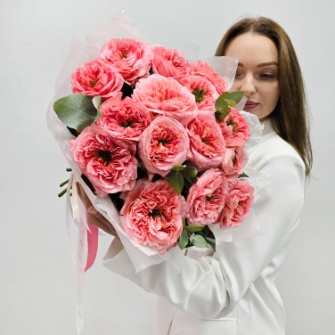 Пионовидные розы мандарин 15 шт