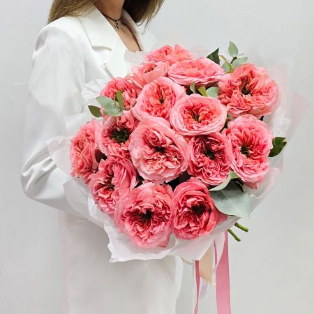 Пионовидные розы мандарин 15 шт