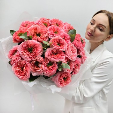 Пионовидные розы мандарин 25 шт