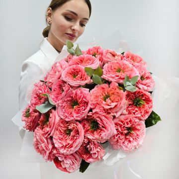 Пионовидные розы мандарин 25 шт