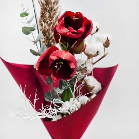 Амариллис и хлопок в зимнем букете