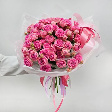 Букет кустовых пионовидных роз Малиновость 19