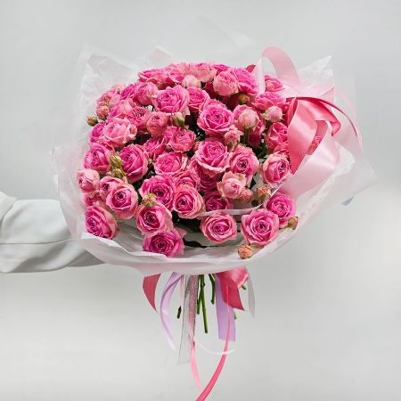 Букет кустовых пионовидных роз Малиновость 19