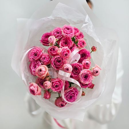 Букет кустовых пионовидных роз Малиновость 7