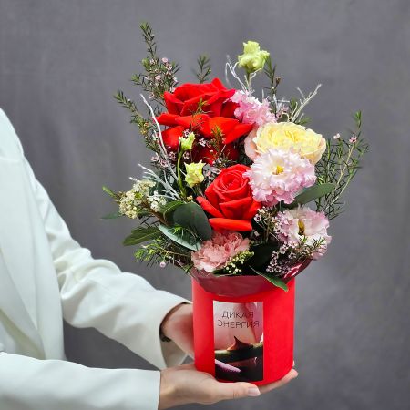 Дикая страсть букет французских роз в коробке